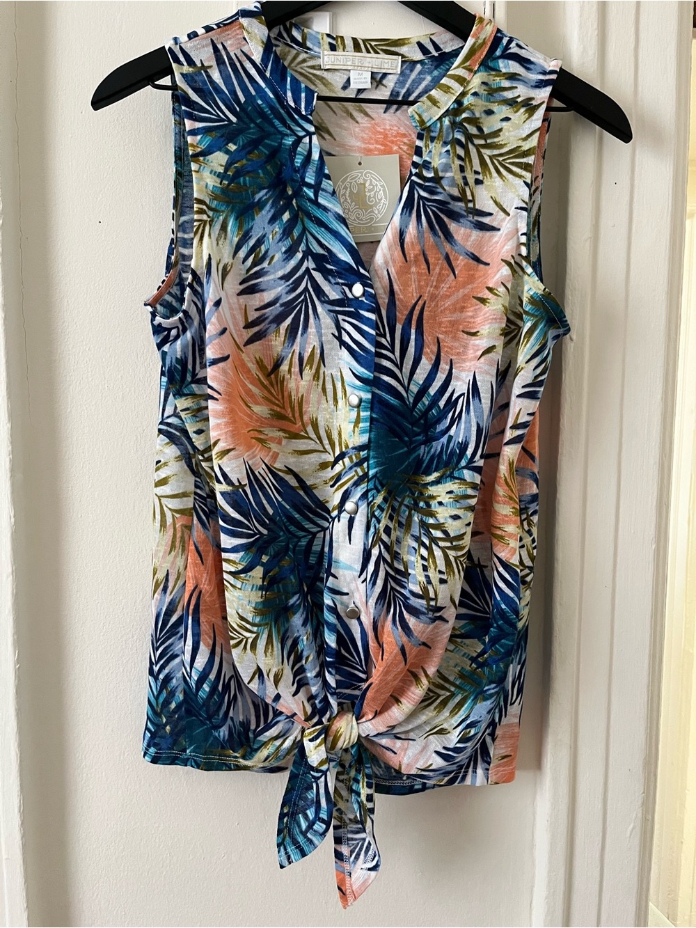 Juniper + Lime Colorful Palm Tie-Front Tank Top